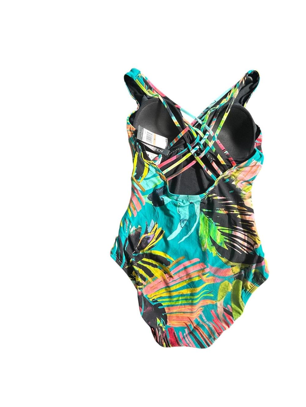 JANTZEN colorful V front full bottom coverage one piece swimsuit size 12 New - Picture 3 of 7